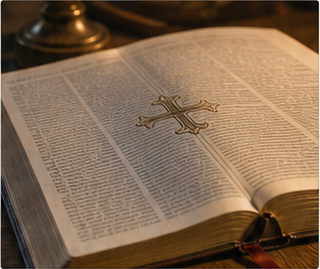 Biblia abierta con una cruz