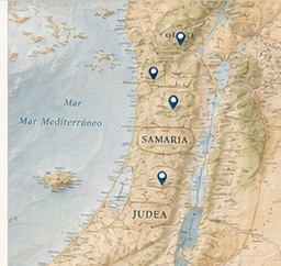Mapa bíblico ilustrado de Judea y Samaria