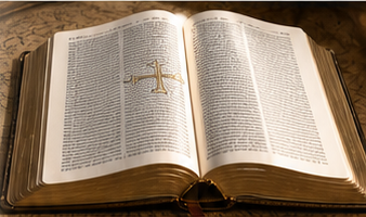 Biblia abierta sobre un mapa